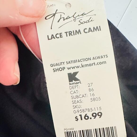 Thalia Sodi Y2K Black Velvet Lace Trim Cami Tank Top Small Whimsigoth Witchy - Picture 5 of 7